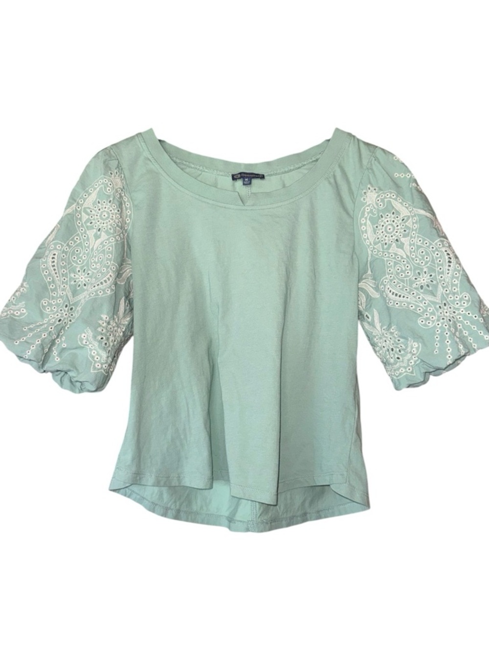 Charming Light Mint Embroidery Puff Sleeve Top